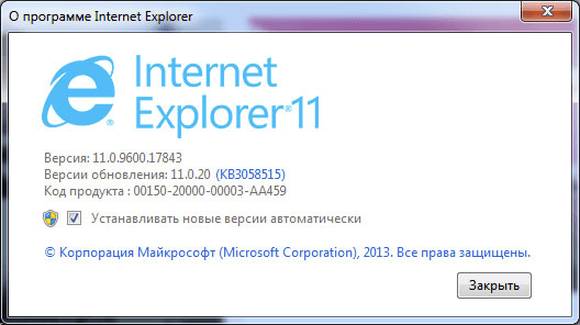 версия Internet Explorer